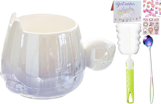 Pearl Ceramic Coffee Mug for Tea Latte Milk Cute Love Shape Cup for Home Office Women Gift 6.5 oz (purple fat bunny, 430 ml)