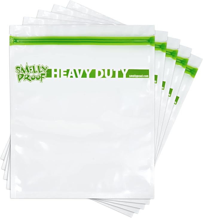 Smelly Proof Reusable Storage Bags Bundle: 15-Pack Clear Heavy Duty Bags, 5mil, USA-Made, PEVA & BPA-Free, Dishwasher-Safe, Triple Track Trilock Zipper Bags