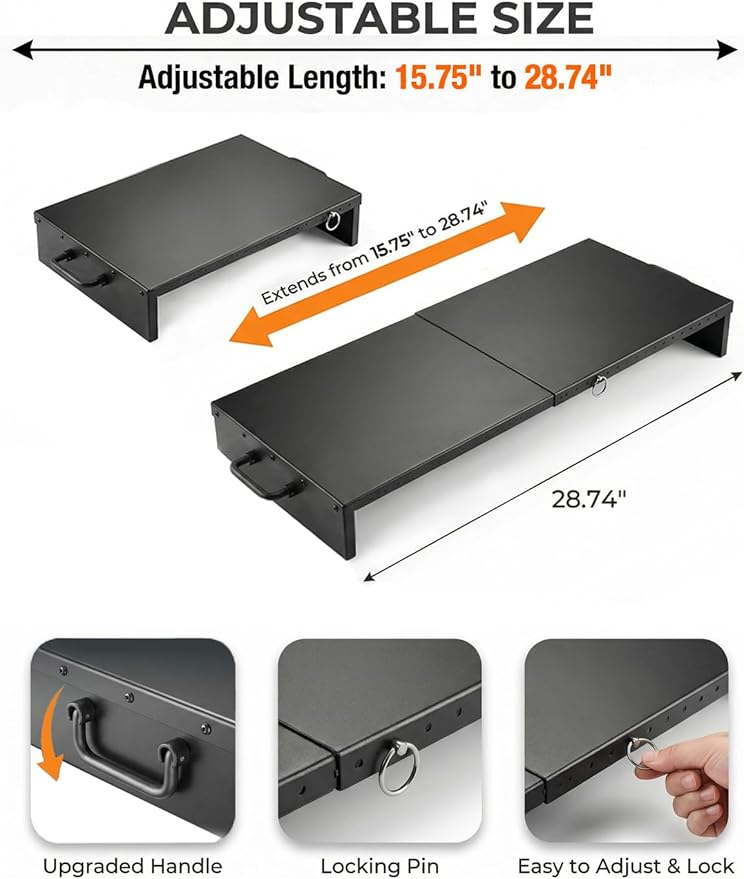Expandable Gas Stove Top Cover for Gas Ranges & Kitchen Sinks, Heavy-Duty Steel Protector Fits RV, Camper & Small Kitchens, Instantly Add Counter Space(15.75" - 28.74"L x 11.81"W x 3.15"H)