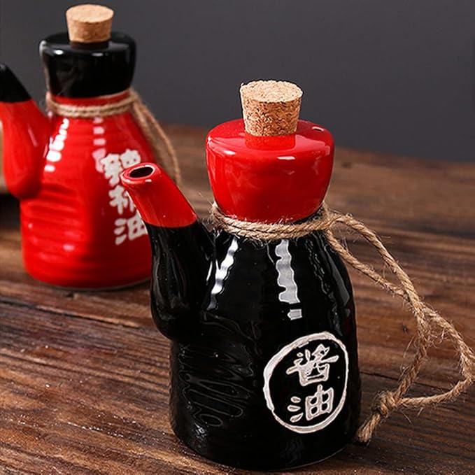 Luxshiny Japanese Style Ceramic Soy Sauce Vinegar Bottle 4.92X2.75X2.75 Inch Reusable Kitchen Dispenser for Cooking and Dining Seasoning
