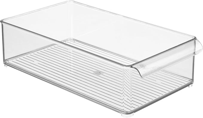 iDesign Large Stackable Fridge or Freezer Bin with Front Handle - Set of 3 - Clear - Made in USA