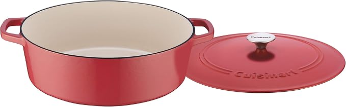 Cuisinart Chef's Classic Enameled Cast Iron Dutch Oven with Lid, Porcelain Enameled Interior, Oven Safe, Induction Compatible, 7-Quart, Oval, Peony Pink