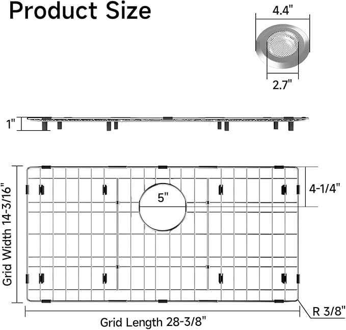 28-3/8’’ x 14-3/16’’ Sink Protectors for Kitchen Sink, Stainless Steel Kitchen Sink Protector, Sink Grate for Bottom of Kitchen Sink with Rear Drain, Sink Grid for Single Bowl Kitchen Sink