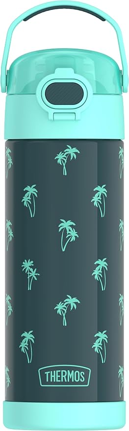 THERMOS FUNTAINER 16 Ounce Stainless Steel Vacuum Insulated Bottle with Wide Spout Lid, Palm Trees