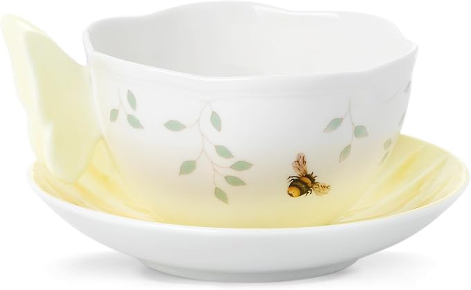 Lenox Butterfly Meadow Figural Cup and Saucer Set, Yellow