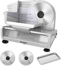 Meat Slicer, 200W Meat Slicer Machine for Home, DC Motor Quiet Deli Slicer with 2 Removable 7.5'' Stainless Steel Blades, Adjustable Dial for 0-15mm, Electric Food Slicer for Meat, Cheese, Bread