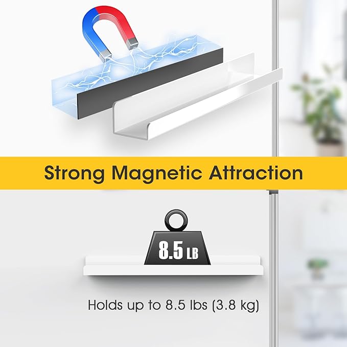 NiHome Magnetic White Acrylic Book Shelves 2-Pack, 17'' for Whiteboard, Classroom and Fridge Storage, Sleek Design for Large Picture Books and File Holders, Holds up to 8.5 lbs