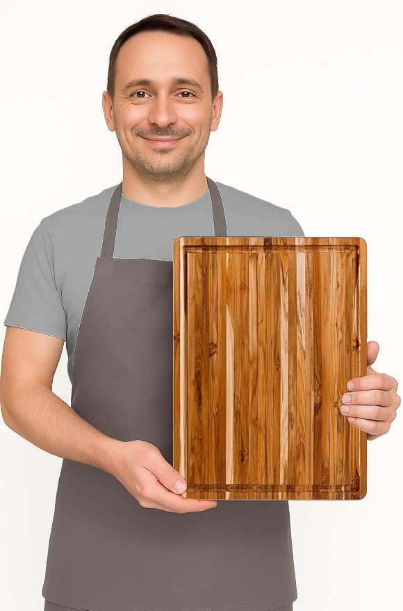 Teakhaus Carving Board and EON Cutting Board Oil Set - Small (S) Teak Wood Cutting Board with Juice Groovel & Food-Grade Mineral Oil - 16”L x 12”W x 1.5” Thick - FSC Certified