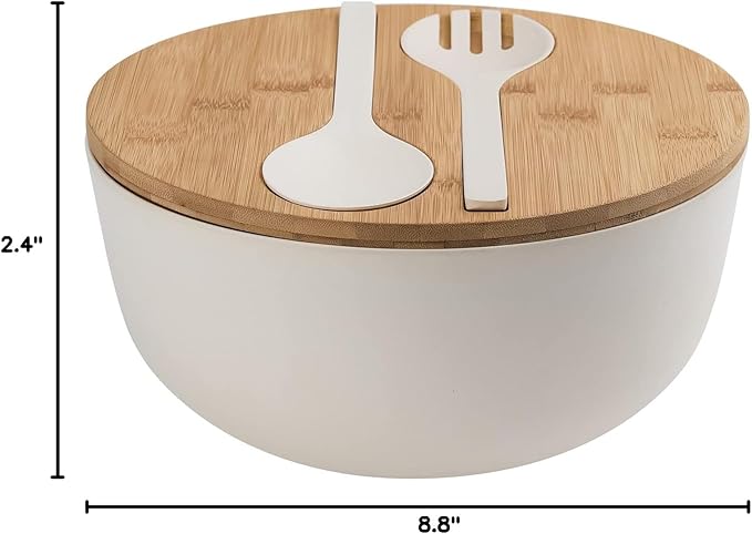 LOVYANXUE Bamboo Fiber Salad Bowl with Servers Set Large 9.8inches Nature Bamboo Mixing Bowl with Servers with Lid Spoon and Fork for Fruits,Salads and Vegetables