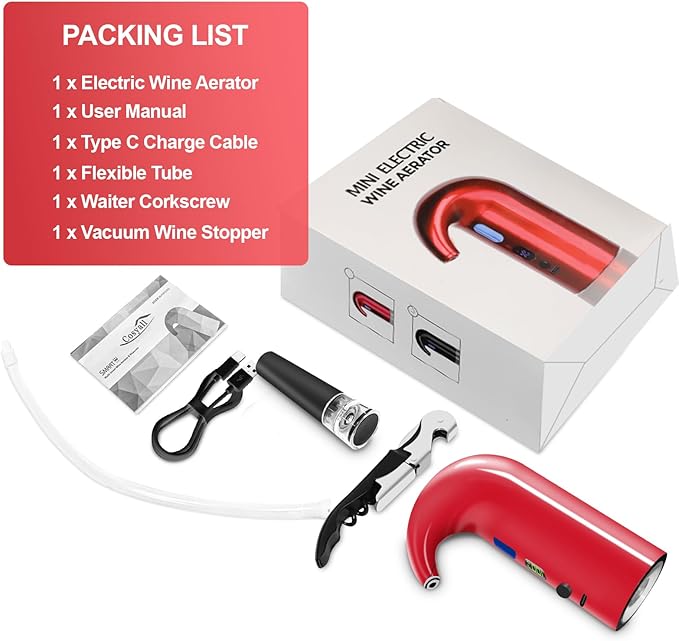 Electric Wine Aerator - One-Touch Automatic Decanter and Dispenser, Red & White Wine Pourer, Unique Gift for Wine Lovers (Red)