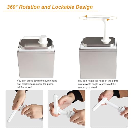 2.1QT Sauce Dispenser with Pump,Commercial Pump Station Stainless Steel Dispenser for Hot Chocolate, Hot Fudge, Ketchup, Condiment,Caramel, Condiment, Mustard, Mayonnaise
