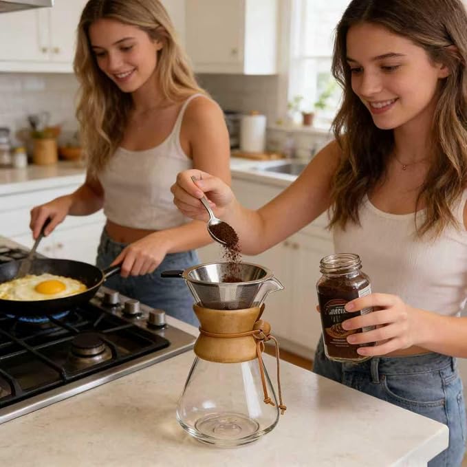 subjectthree Glass Coffee Maker - Pour Over Coffee Dripper Set with 304 Stainless Steel Filter for Camping, Office,Cafes,Home Use,Barista Kit 6/8/10 Cup Easy Clean(34 Ounce Curved)