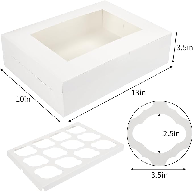 Moretoes 15pcs Cupcake Boxes, 13x10x3.5 Inches, 12 Count Bakery Boxes with Window and Inserts to Fit Muffins, for Birthday Holiday Party Bakery Supplies