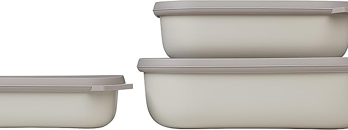 Mepal – Multi Bowl Cirqula 3-Piece Set – Food Storage Container with Lid - Suitable as Airtight Storage Box for Fridge & Freezer, Microwave Container & Servable Dish - 500, 1000, 2000ml - Nordic white