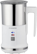 OVENTE Milk Frother Non-Stick Stainless Steel Electric Portable Auto Shut-Off Function, Hot and Cold Foam Perfect Warmer for Coffee Latte Cappuccino Chocolate, White FR1208W