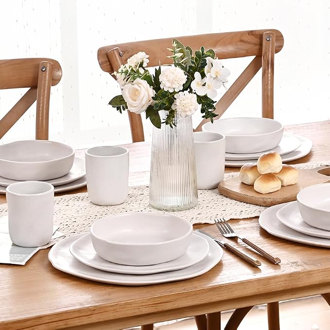 Cabtnca Plates and Bowls Sets for 4, 16 Pcs Modern Stoneware Dinnerware Sets, Highly Chip Scratch Resistant, Microwave & Dishwasher Safe, Irregular Dish Set for Kitchen Home, Speckled White
