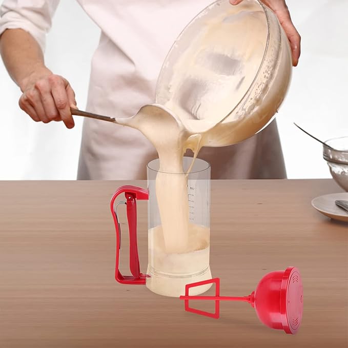 Pancake Batter Dispenser Electric Mixer Separator for Cupcakes, Waffles, Cookies, Clear Marks, 40.58oz, Clear/Red