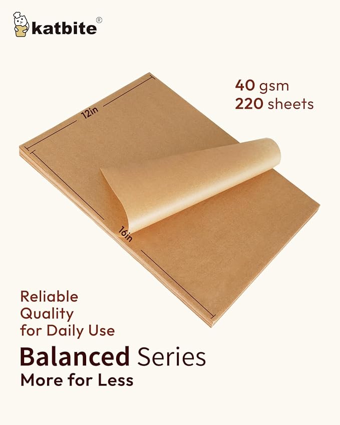 Katbite Air Fryer Parchment Paper Liners 180cs Airfryer Liners Disposable 9x11 & Katbite 220 Pcs Parchment Paper Sheets Balanced Series12x16 Inches