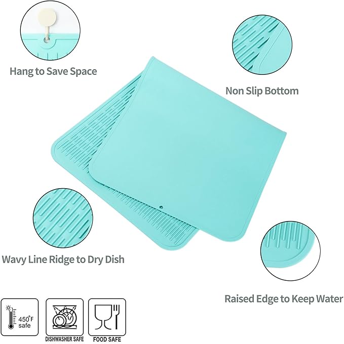 MicoYang Silicone Dish Drying Mat for Multiple Usage,Easy clean,Eco-friendly,Heat-resistant Silicone Mat for Kitchen Counter or Sink,Refrigerator or Drawer Liner Mint 5XL 36inches x 18inches