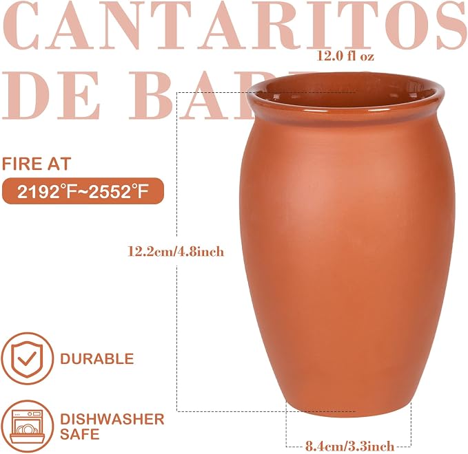 FirstGift 12-Pack Cantaritos de Barro Mexicanos – 12 oz Handmade Clay Cups for Margaritas, Taco Tuesday, Mexican Fiesta (Dishwasher & Microwave Safe)