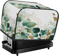 2 Slice Toaster Cover,Sage Green Eucalyptus Leaves Floral Gold Line Small Kitchen Appliance Bread Machine Cover with Pockets,Dust & Fingerprint Protection
