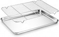 Onader Baking Cookie Sheet with Cooling Rack, 19⅝ x 13¾ Inch Stainless Steel Large Baking Sheet Pan with Wire Rack Set for Oven, Nonstick & 1 Inch Deep, 1 Pan + 1 Rack