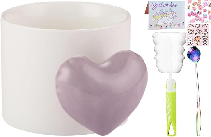 Pearl Ceramic Coffee Mug for Tea Latte Milk Cute Love Shape Cup for Home Office Women Gift 6.5 oz (love purple, 330 ml)