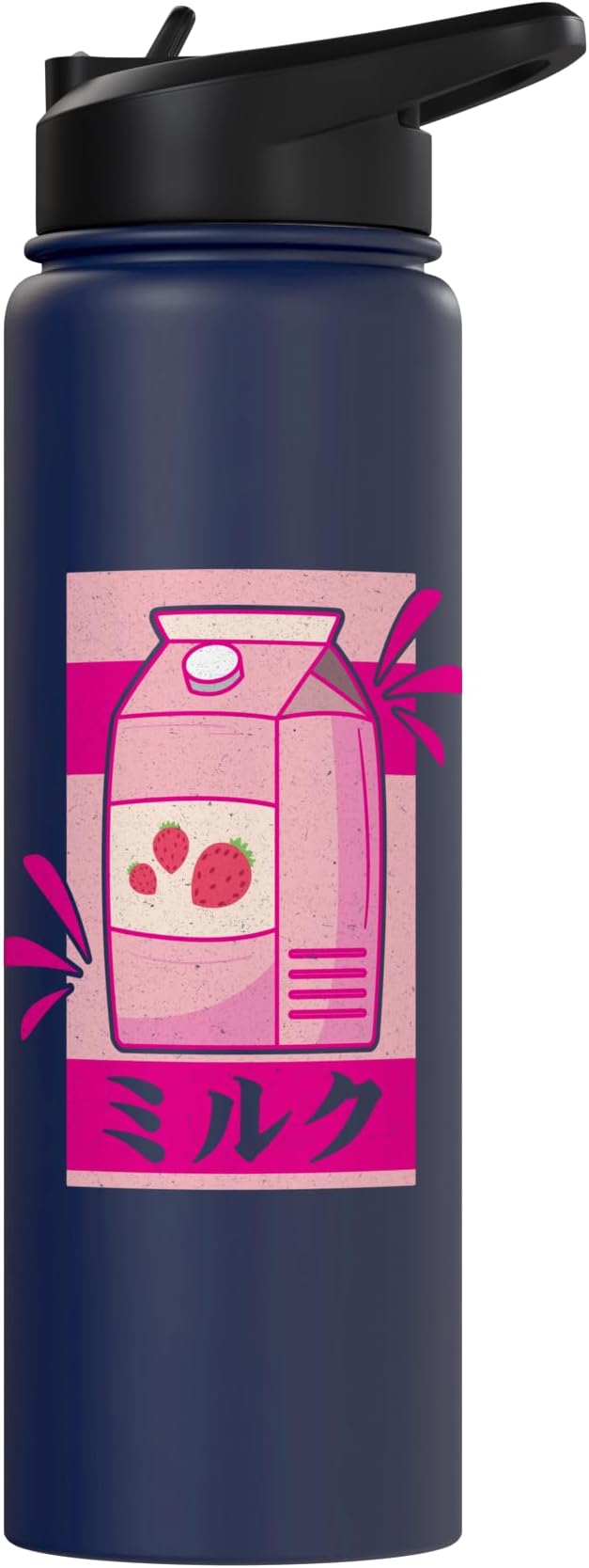 Kawaii Japanese Pink Retro 90s Strawberry Milk Carton Stainless Steel Insulated Water Bottle