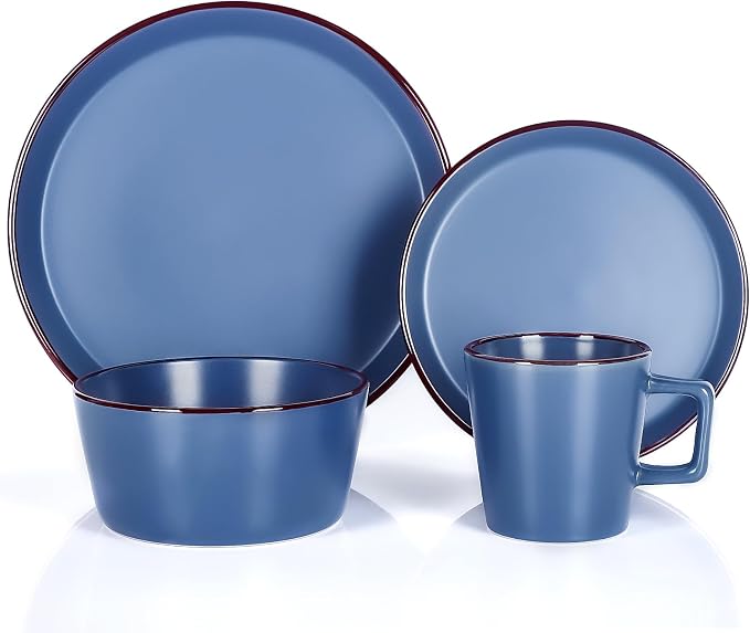 Plates and Bowls Sets, 16 Pieces Dinnerware Sets, Service For 4, Blue