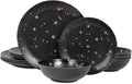 Black Melamine Dinnerware Sets - 12pcs Plates and Bowls Sets, Unbreakable Camping Dishes Set for 4, Indoor and Outdoor Use Non-breakable Dinner Set - Star