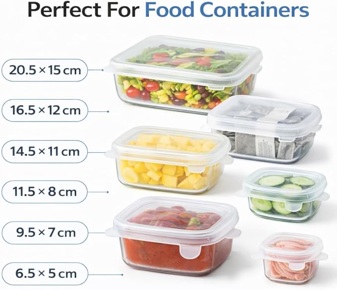 IZEM Premium Reusable Silicone Stretch Lids Set – 12 Pack (6 Round Blue + 6 Rectangle White) BPA-Free, Airtight & Leakproof Bowl Covers + 500ml Silicone Bag, Funnel & Brush