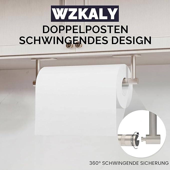 Paper Towel Holder Under Cabinet, Self Adhesive or Wall Mounted SUS304 Stainless Steel Paper Towel Holder for Kitchen, Bathroom, Farmhouse, Barbecue and Laundry (Silver)