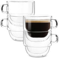 BTaT- Double Walled Stackable Glass Coffee Mugs, 8 oz, Set of 4, Glass Coffee Cups with Handle, Insulated Clear Coffee Mug for Hot and Cold Beverages, Cappuccino, Latte, Tea, Americano