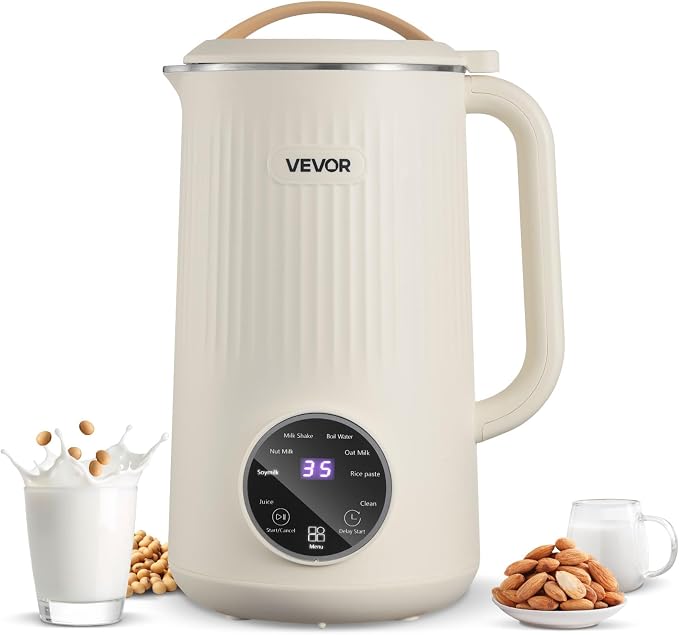 VEVOR 8-in-1 Nut Milk Maker, 34 oz Soy Milk Maker with 180W Blending, for Homemade Oat, Nut, Soy, Juice, Milkshake, Rice Cereal, Plant-Based Beverages with Self-Cleaning, Boil Water, 12-Hour Delay