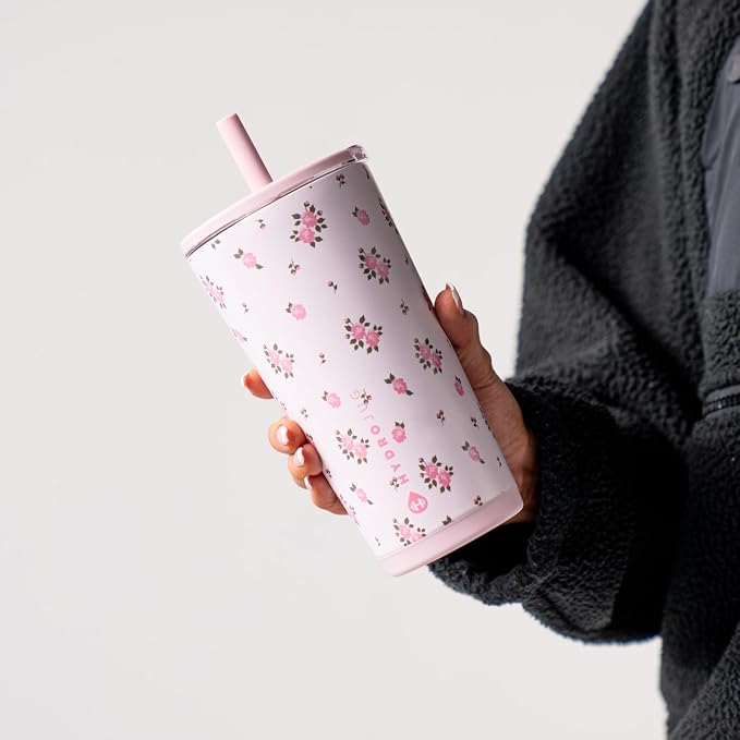 HydroJug Everyday Tumbler 20 oz, Ceramic-Lined Straw Cup, Wildrose