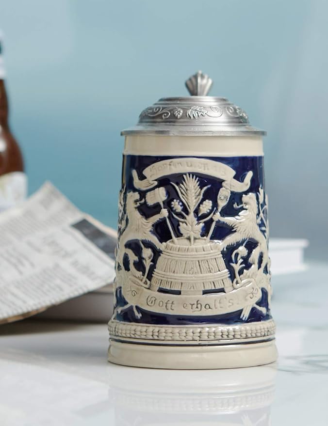 HAUCOZE Beer Stein Mug German Bavarian Drinking Viking Tankard with Pewter Lid Birthday Gifts for Men Father Husband 0.6 Liter