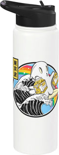 Surfing Ghost With Banana Milk Cartons Japan Wave Vaporwave Stainless Steel Insulated Water Bottle