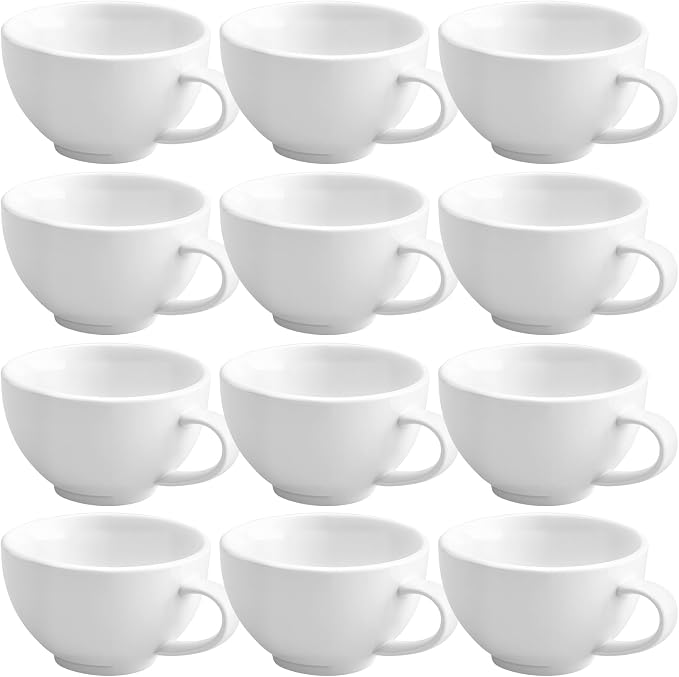 Reallnaive 12 pieces 7.5 oz Porcelain Espresso Cups Set White 220ml Durable for Serving Coffee Tea Beverage for Cafes Office Home Restaurants Hotels