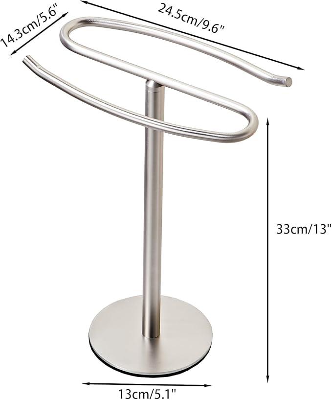 Brushed Nickel Hand Towel Holder Stand,13 Inch Free-Standing Towel Rack, SUS304 Stainless Steel Towel Bar Rack Stand, Tower Bar for Bathroom Kitchen Vanity Countertop…