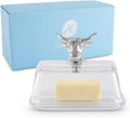Arthur Court Glass Butter Dish with Lid Cow Head Knob | Classic 2-Piece Design Covered Butter Keeper | Covers and Holds a Standard Stick of Butter | Farmhouse Chic Décor