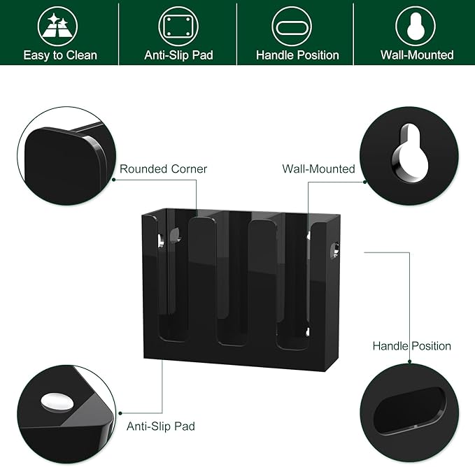 Disposable Coffee Cup Dispenser with Handles, Countertop or Wall Mount Hot/Cold Drink Cup and Lid Holder - Bathroom/Kitchen/Office Acrylic Cup Lid Storage Organizer (3 Compartments, Black)