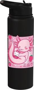 Kawaii Axolotl Strawberry Milk Shake Carton Japanese Anime Stainless Steel Insulated Water Bottle