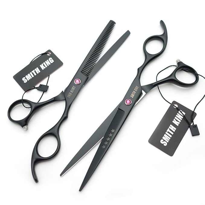 7.0 Inches Hair Cutting Scissors Set with Combs Lether Scissors Case,Hair cutting shears Hair Thinning shears For Personal and Professional (Black)