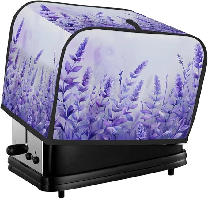 Flower Purple Lavender Toaster Cover 2 Slice Dust and Fingerprint Protection Toaster Bread Maker Covers Washable Kitchen Small Appliance Covers for Kitchen Accessories Decor Bakeware Women Gift