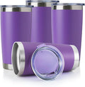 DOMICARE 20oz Stainless Steel Tumbler Bulk with Lid, Double Wall Vacuum Insulated Travel Mug, Powder Coated Coffee Cup, Powder Purple, 4 Pack