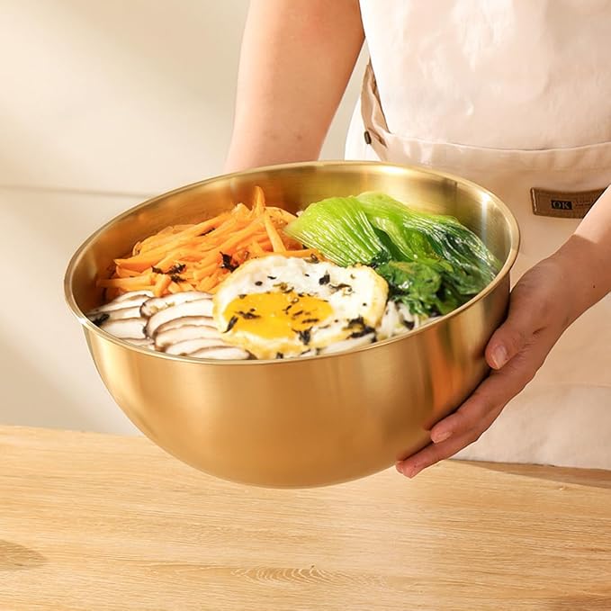 Stainless Steel Salad Bowls Set of 2 Mixing Bowls with Measurement Markings, Snacks Bowls, 1.70 Quart Gold Serving Bowls for Mixing, Cooking, Baking, Prepping and Home Kitchen Food Storage