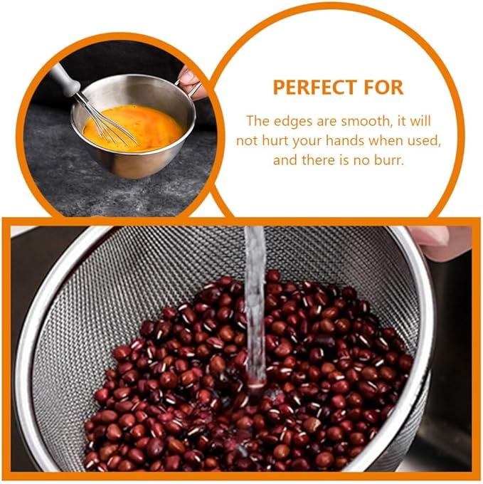 BESTonZON 1set Stainless Steel Rice Rinser Strainer with Handle Fine Mesh Sieve Drainer for Kitchen Use for Washing Rice Fruits and Vegetables and Easy to Clean