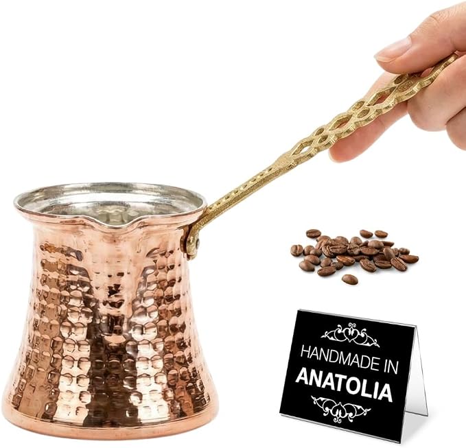 Hakan Turkish Coffee Pot | Stove Top Water Boiler, Coffee Maker, Butter, Chocolate & Milk Warmer | Even and Quick Heat with Handcrafted Copper Material | Coffee Gifts Idea, 13.2 Oz (390 cc)