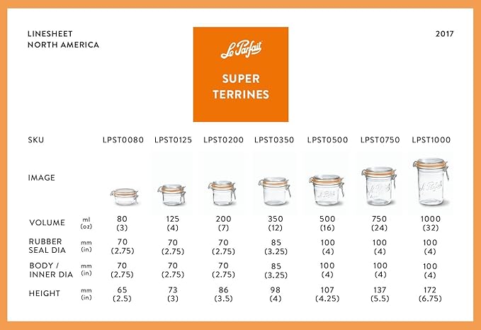 Le Parfait Super Terrine 350mL (12oz) Zero Waste Eco-Friendly Glass Storage Jars with Lids, Airtight, Oven & Freezer Safe, BPA-Free, Food Storage & Preserving, Made in France, 6PK