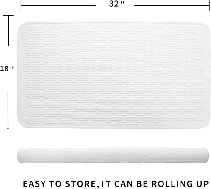 MicoYang Silicone Dish Drying Mat for Multiple Usage,Easy clean,Eco-friendly,Heat-resistant Silicone Mat for Kitchen Counter or Sink,Refrigerator or Drawer Liner White 4XL 32 inches x 18 inches